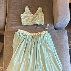Embroidered Crop Top and Skirt Set